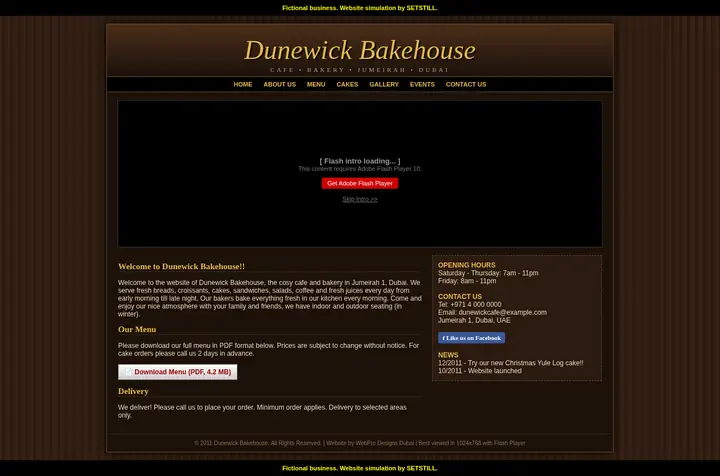 Before: full-page screenshot of the fictional Dunewick Bakehouse website simulation