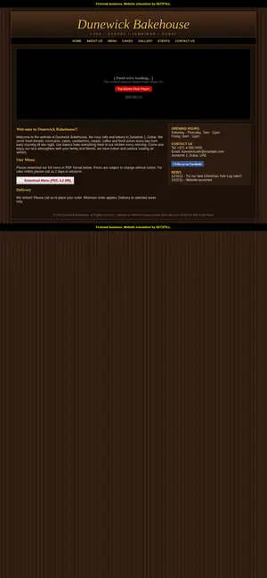 Before, phone: full-page screenshot of the fictional Dunewick Bakehouse website simulation