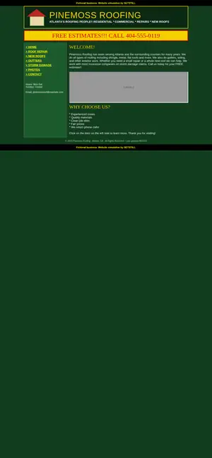 Before, phone: full-page screenshot of the fictional Pinemoss Roofing website simulation