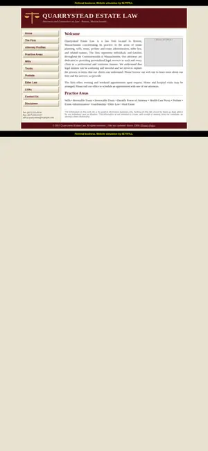 Before, phone: full-page screenshot of the fictional Quarrystead Estate Law website simulation