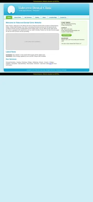 Before, phone: full-page screenshot of the fictional Tidecrest Dental Studio website simulation